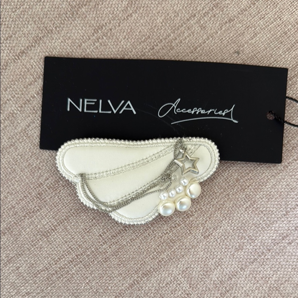 White and Silver Brooch with Pearls and Star